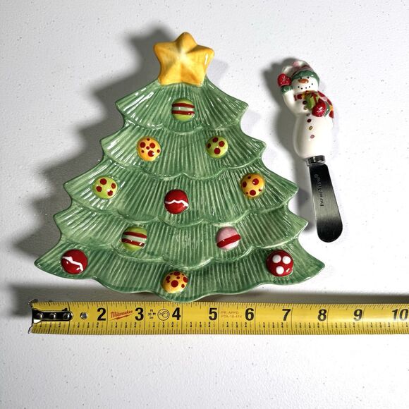 Fitz And Floyd Snowflake & Jake Christmas Tree Snack Plate with Spreader holiday - Picture 6 of 9